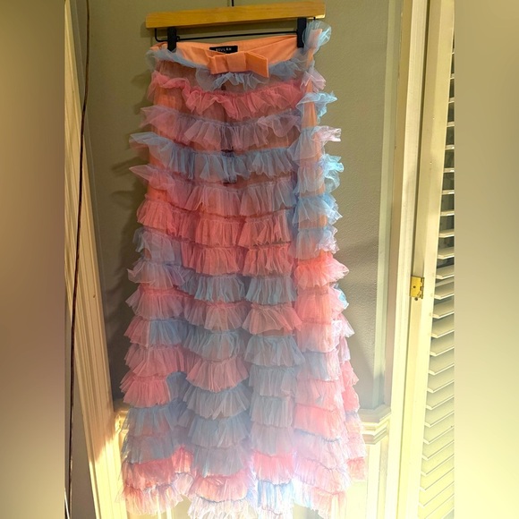 NWT Beulah Sheer Pastel Pink and Blue Ruffled Skirt - Picture 1 of 6